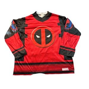 Marvel Deadpool 91 Hockey Jersey Mens Long Sleeve Red Black Costume Play